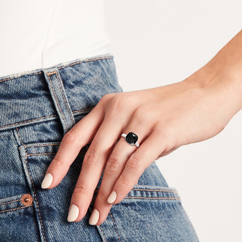 Waves by L'azurde Black Stone Ring In Silver - Image 2